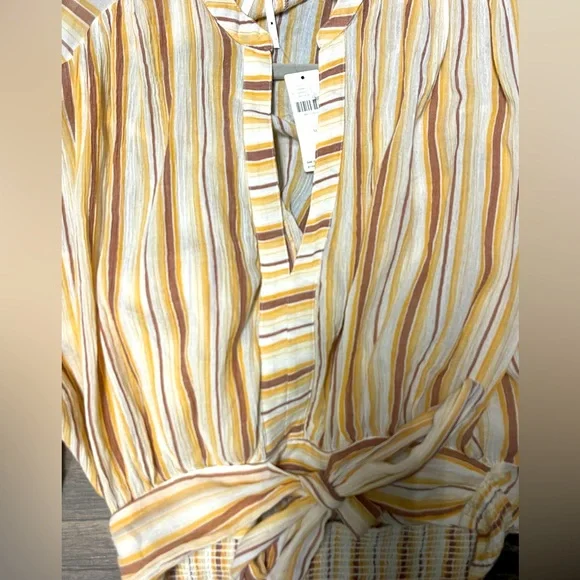 Anthropologie NWT Striped Tie-Front Blouse Balloon Sleeve Boho Top - Size Medium - Picture 7 of 8
